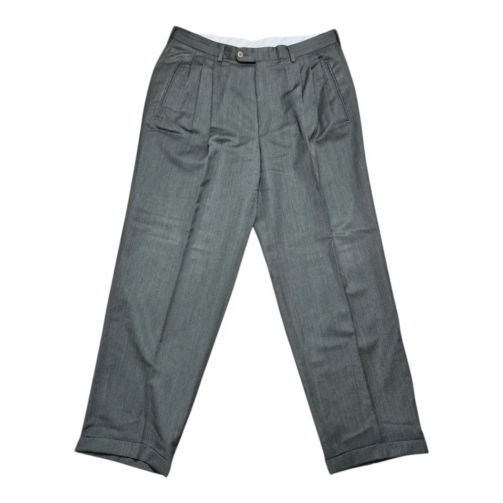 VTG Ermenegildo Zegna Men's 34 Green Wool Pleated Dress Pants Trousers Italy